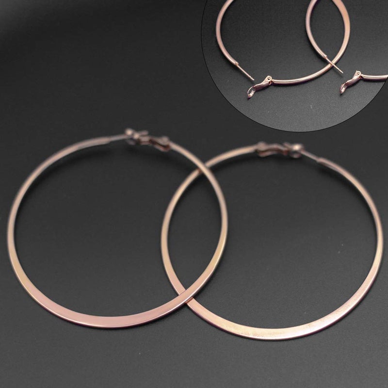 Liffly Gold Hoop Earrings Stainless Steel Earrings for Women 2.36" Simple Hoops Flatten 18K Rose Gold Plated Black Silver Earrings - Image 4